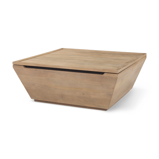 Wyatt Light Brown Solid Wood Coffee Table w/ Hidden Storage - 41"L x 41"W x 16"H