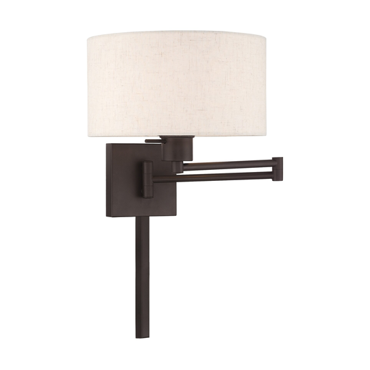 Livex Lighting 1-Light Oatmeal Drum Shade Swing Arm Wall Lamp - 11 w x 11 h x 24.25 d inches - 11"W x 11"H x 24.25"D