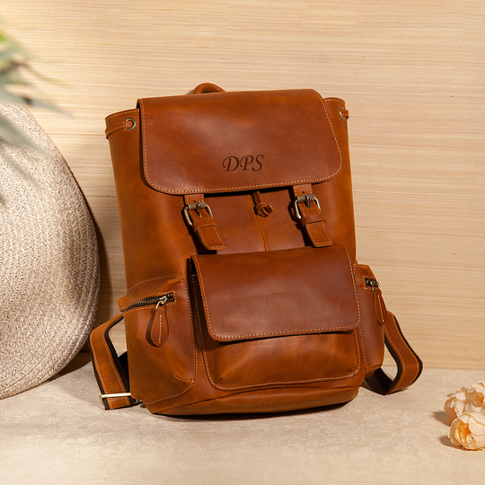 Personalized Genuine Leather Backpack, 14 Inch Laptop Backpack Travel Office Bag Rucksack For Men, High Capacity College