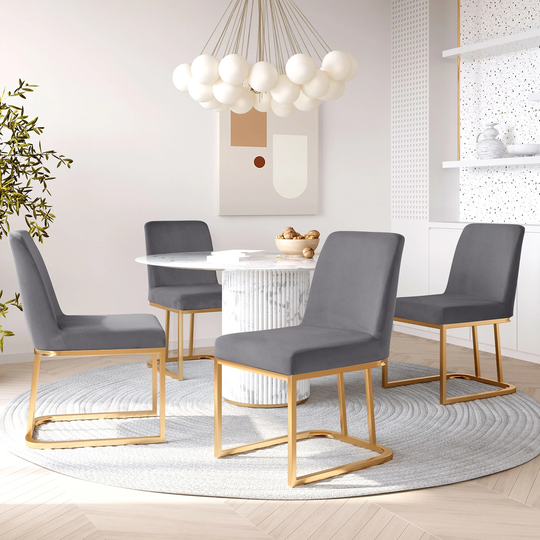 EYIW Modern Set of 4 Dining Chair, Gold Metal Base Upholstered Armless Velvet Dining Chairs