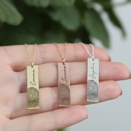 14K Gold Fingerprint Necklace, Bar Name Necklce, Jewelry, Memorial Gifts, Jx21