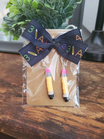 Pencil Clay Beads Dangle Earrings For Teachers, School Staff, Educators, Appreciation & Thank You Gifts