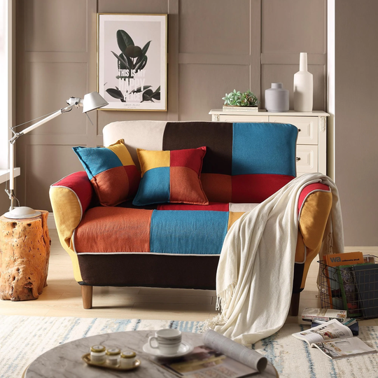 Small Space Colorful Convertible Loveseat Sleeper Sofa with 2 Soft Pillows