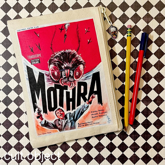 Mothra Cotton Canvas 6" X 9" Zipper Pencil Pouch Makeup Cosmetic Travel Bag Godzilla Vintage