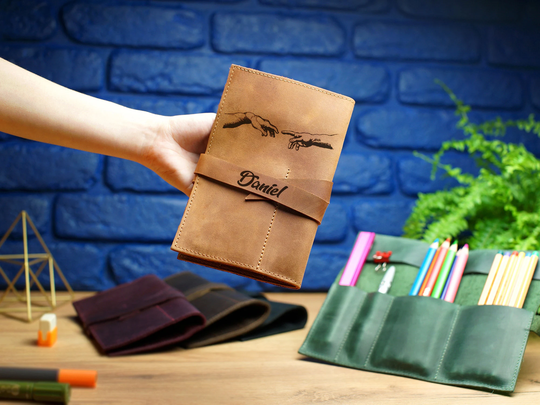 Personalized Pencil Case, Leather Roll, Artist Gifts For Men, Custom Pen Case Gift, Engraved Wrap