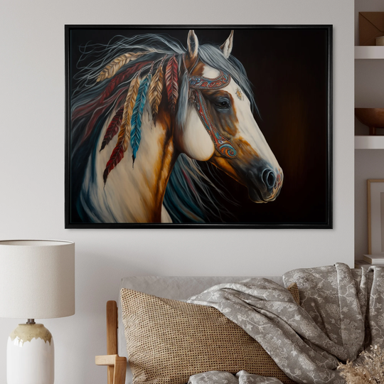 Designart 'Colorful Native American Horse III' Modern Framed Canvas Art Print