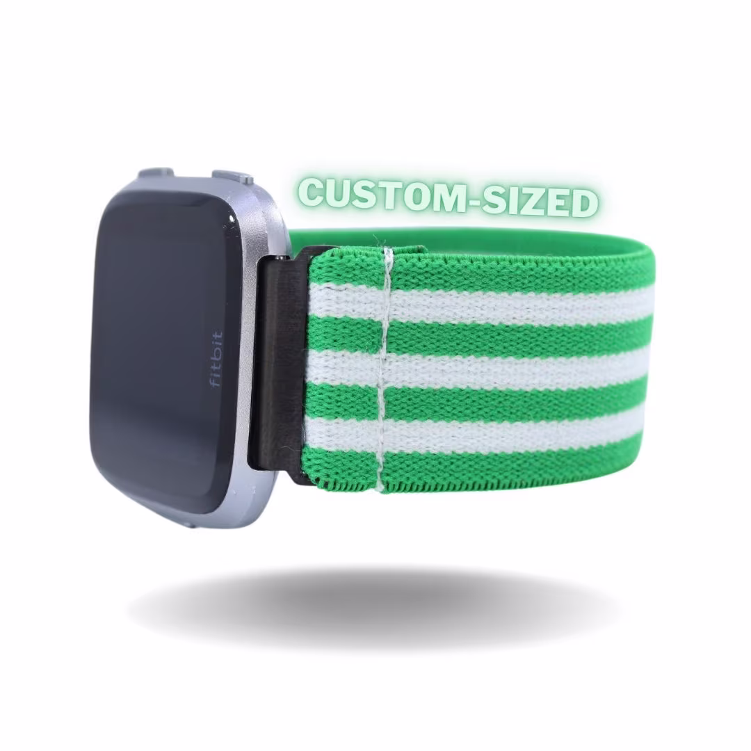 Elastic Fitbit Versa Watch Band | Fits 1, 2 & Lite Models Green White Racing Stripe St Patricks Irish Holiday Gift