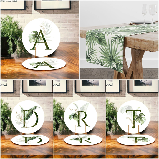 Green Leaves Placemat & Table Runner|Floral Top|Set Of 2 Supla Mat|Round American Service Dining Underplate & Coasters
