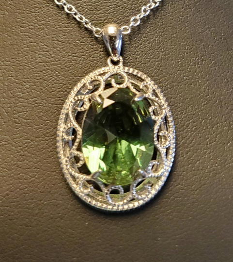 Color-Change Zultanite Necklace, Watch Whole Video For Colors 12x16mm Lab Created Gem, 925 Sterling Rococo Pendant W/20" Chain