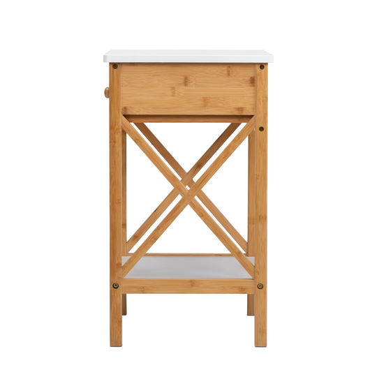 Bamboo Nightstand with Drawer,Storage Shelf and X-Shape Frame