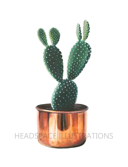 Cactus With Copper Cacti Planter Pot Green Houseplant Colored Pencil Art Print By Headspace Illustrations