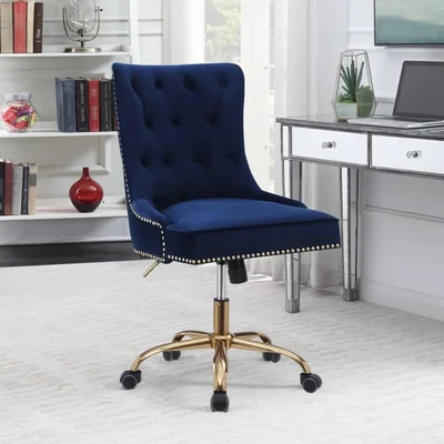 Upholstered Office Chair With Nailhead Blue And Brass By Coaster