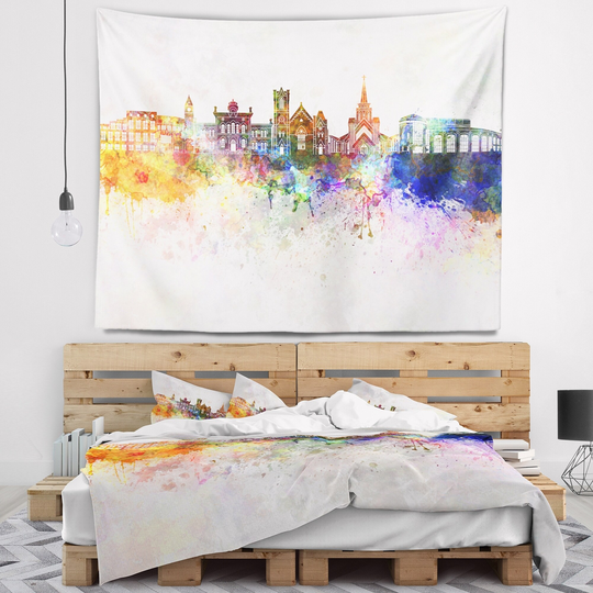 Designart 'Colorful Brampton Skyline' Cityscape Painting Wall Tapestry