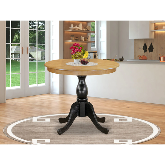 AST-OBK-TP - Mid Century Dining Table - Oak Table Top and Black Pedestal Leg Finish - Multi
