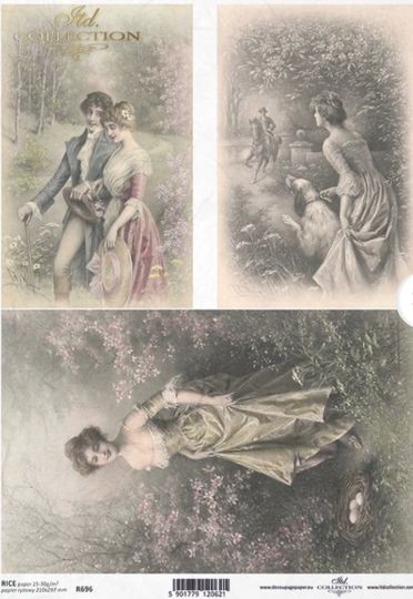 Rice Paper For Decoupage, Vintage Women, Decotative Mulberry Tissue, Scrapbooking, Card Making, 1 Sheet, R0693