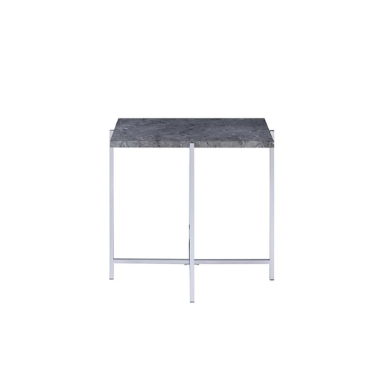 Rectangular Faux Marble Coffee Table in Chrome Finish