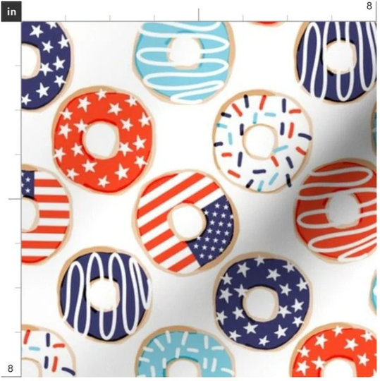 Usa Donuts Fabric By The Yard | Summer American Flag Independence Day Donut Patriotic Made To Order