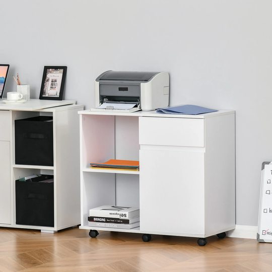 HOMCOM Filing Cabinet/Printer Stand with Open Storage Shelves, for Home or Office Use, Including an Easy Drawer