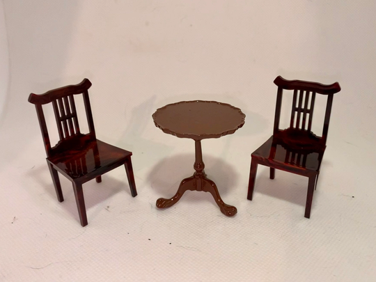 Nice Vintage Dollhouse Chairs & Tea Table Set, Small 3/4" Scale