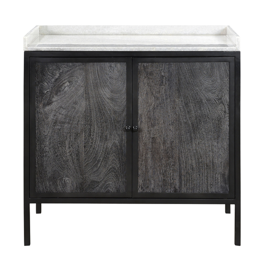 Zara 30-inch Gunmetal Black Mango Wood Iron and Marble 2-Door Sideboard