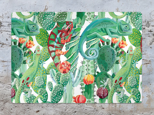 Chameleons Chair Mat, Green Vinyl Floor Orange Protective Animals Splat Office Decor, Flooring, Comfort Mat