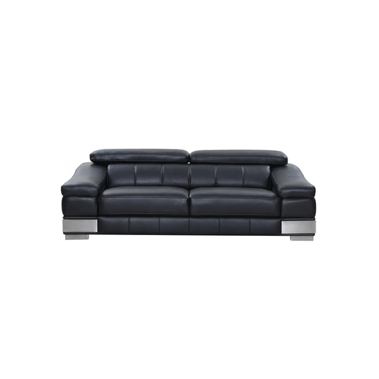 31to 39" Modern Black Leather Sofa - 31" x 92" x 43"