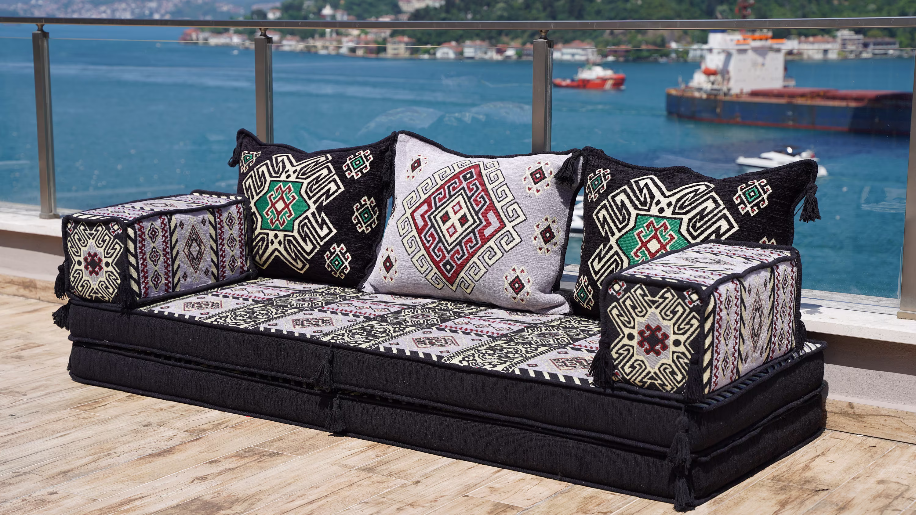 8" Thickness Gray Arabic Sofa Floor Seating Set, Pallet Sofa, Cushions, Sectional Majilis, Ottoman Couch, Jalsa