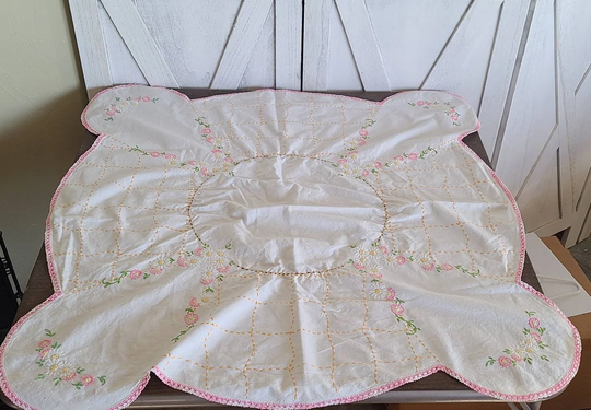 Vintage Table Topper With Embroidered Edging