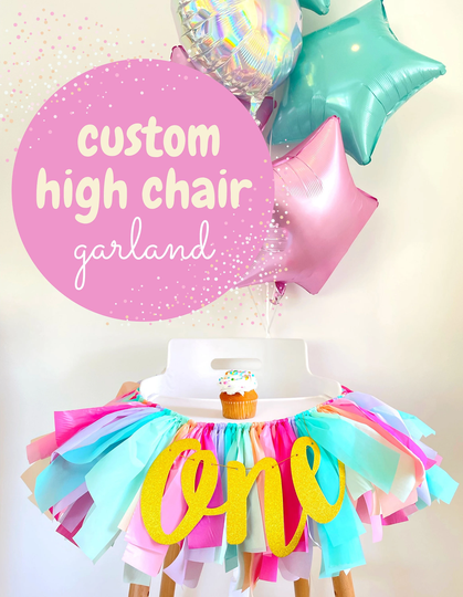 Custom High Chair Garland, Create Your Own, First Birthday Cake Smash Photo Prop, Design Pick Colors, Highchair Banner