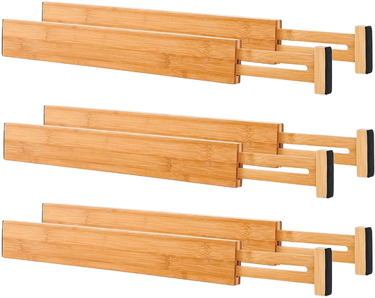 Bamboo Drawer Dividers, 6 Pack Kitchen Organizer 18.1-22.4Inch
