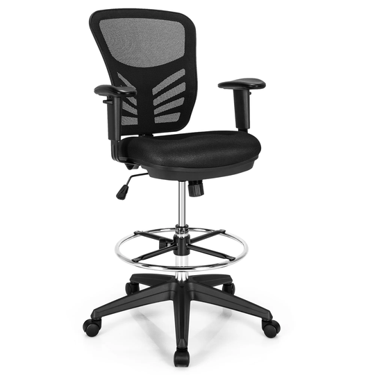 Costway Mesh Drafting Chair Office Chair w/Adjustable Armrests & - See details