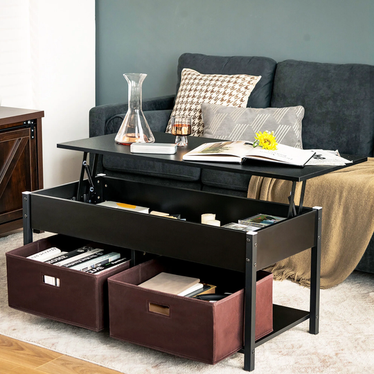 Gymax Lift Top Coffee Table Multifunctional Pop-up Central Table with