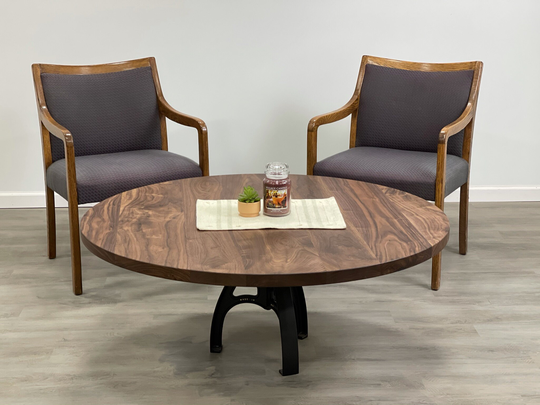 Round Walnut Coffee Table, Modern Pedestal Wood Table