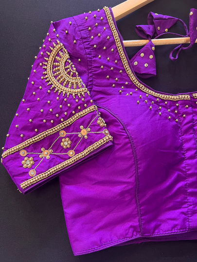 Purple Color Soft Silk Ready To Wear Blouse | Handwork Blouses Padded Size - 36 Readymade Saree Kaash Collection