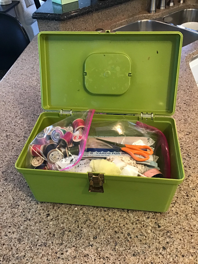 Vintage Wil-Hold Sewing Box, Wilson Box & Notions, Thread, Scissors, Lace Assortment, Elastic, Snaps, Supplies
