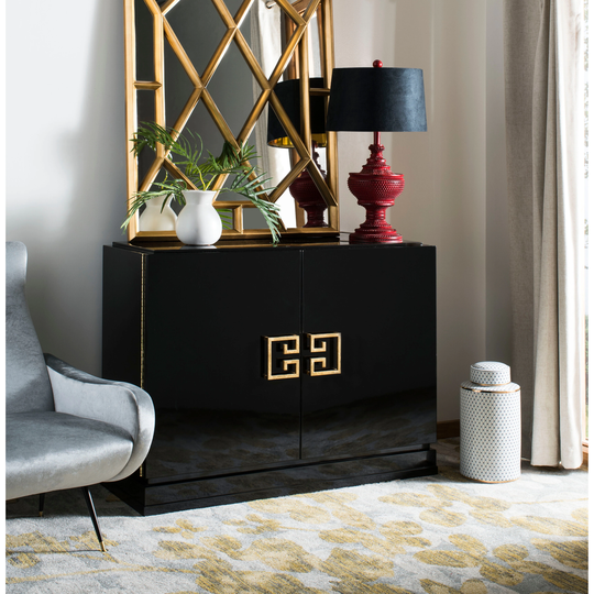 Safavieh Couture High Line Collection Winslow Black Lacquer Gold Leaf 2-Drawer Storage Cabinet