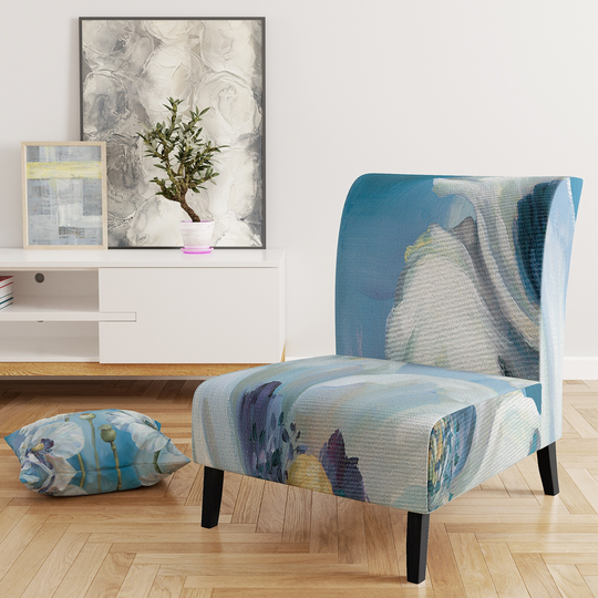 Designart 'White Flower On Blue II' Upholstered Farmhouse Accent Chair