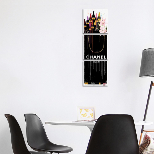 iCanvas "Black White Long Shopping Bag With Colorful Lip Pencils & Lillies" by Pomaikai Barron 3-Piece Canvas Wall Art Set