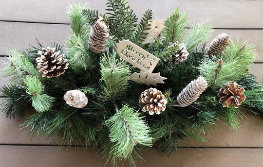 Christmas Table Centerpiece Merry Decor Greenery Swag Pine Mantel Winter Cone