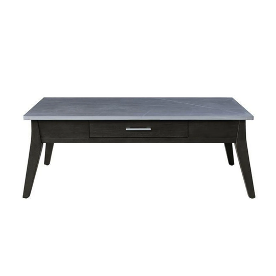 1 Drawer Rectangular Sintered Stone Top Coffee Table in Dark Brown