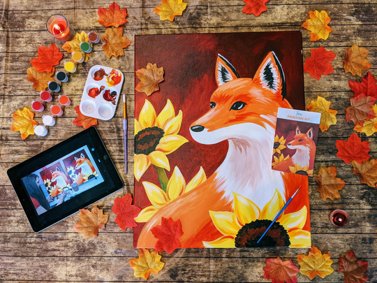Fox Canvas Painting Kit + Video Tutorial, Free Palettes & Aprons With Orders Of 10 Party Kit, Diy Paint