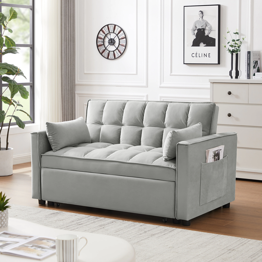 Modern Velvet Loveseat Futon Sofa Pull out Bed, 3 in 1 Convertible Sleeper Sofa