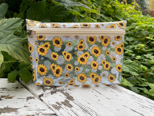 Transparent Waterproof Cosmetic Bag Sunflower Pattern Case Wildflowers Bag Kids Pencil Zipper Makeup Pouch Gift For Girl