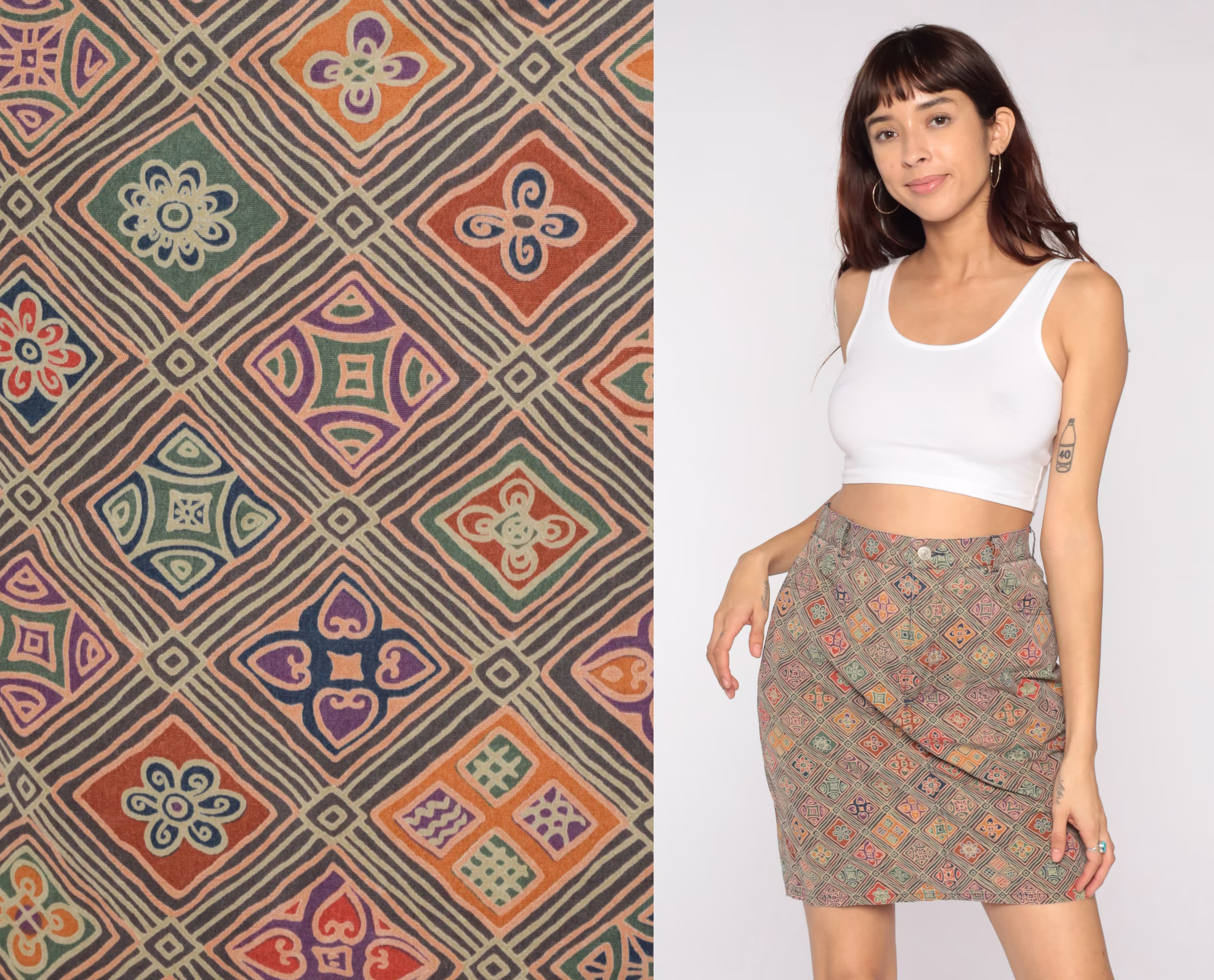 Floral Mini Skirt Y2K Geometric Banana Republic Boho Pencil Hippie 00S Vintage Festival High Waisted Medium 10