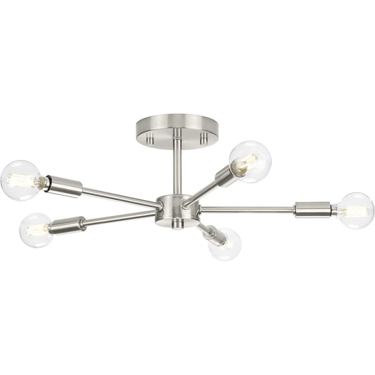 Delayne Collection Five-Light Mid-Century Modern Brushed Nickel Semi-Flush Mount Light - 16 in x 16 in x 5.5 in
