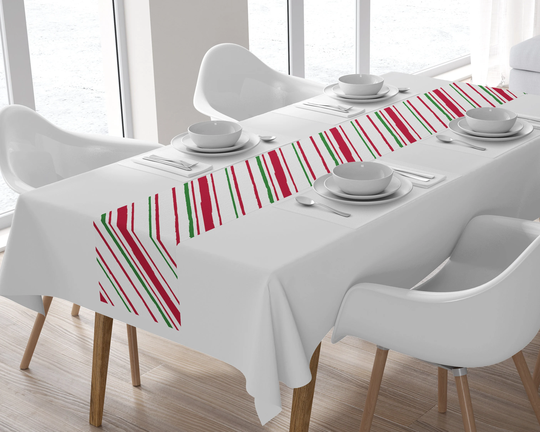 Candy Stripe 90" X 16" Table Runner, Christmas Linens, Holiday Decor, Winter Dining Solstice, Cane Decor