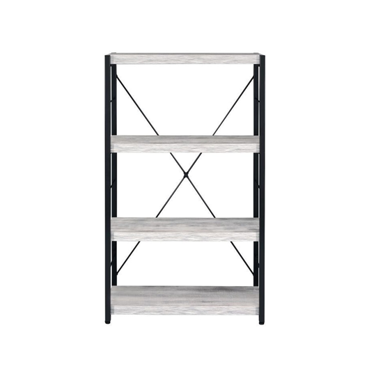 4 Wooden Shelves Bookshelf with Metal Frame in Antique White