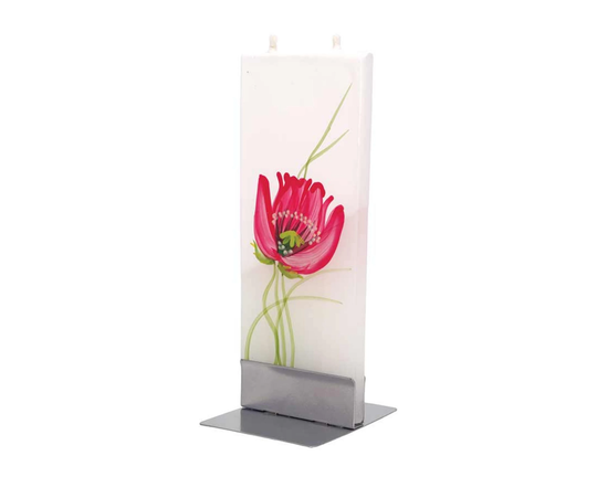 Hand Painted Flat Candle | Red Poppy Small Unique Gift Spring Floral Shelf Décor