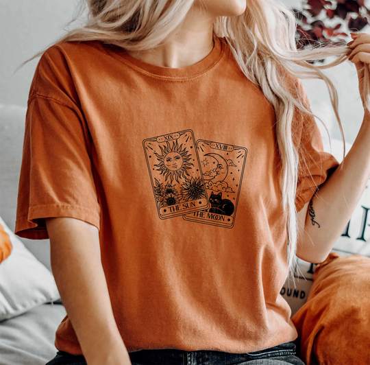 Comfort Colors Celestial Shirt, Tarot Card Sun & Moon T-Shirt, Boho Comfy Oversized Gift
