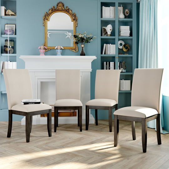 Farmhouse 4-Piece Wood Dining Chair Set for 4, Kitchen Upholstered Dining Chairs for Small Places, Gray Legs+Beige Cushion